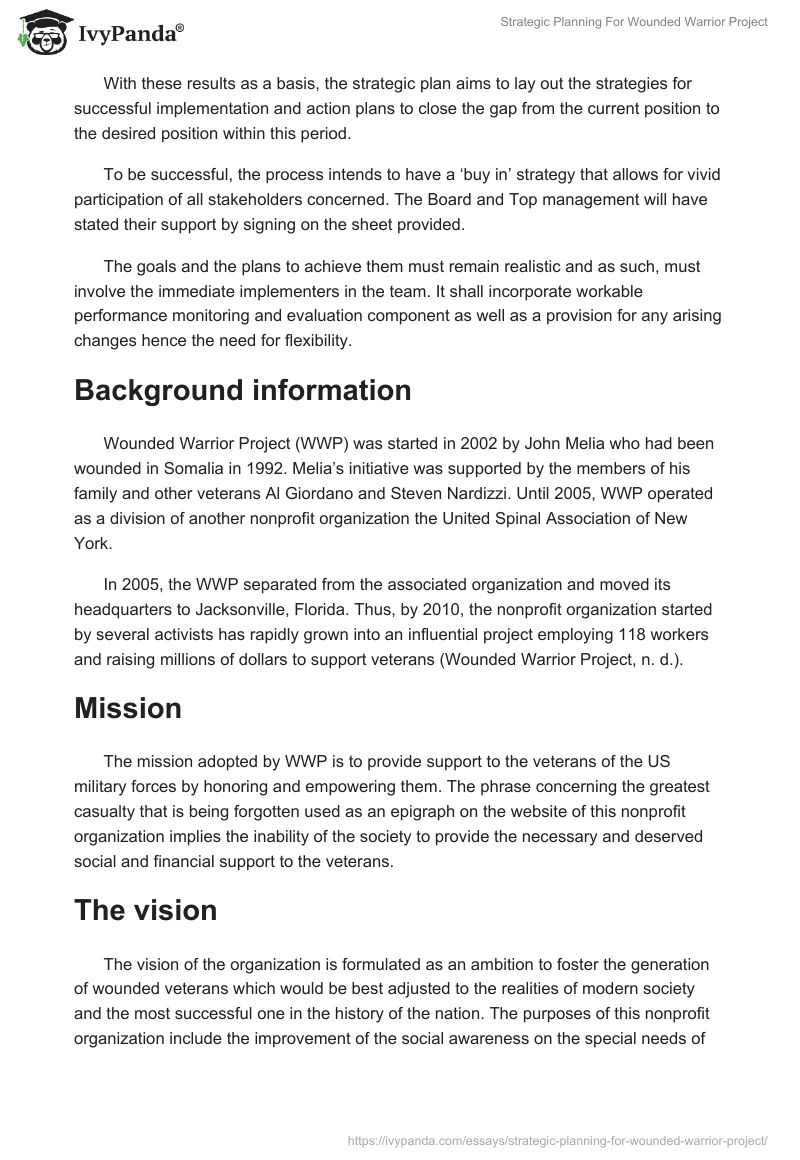 Strategic Planning For Wounded Warrior Project. Page 2