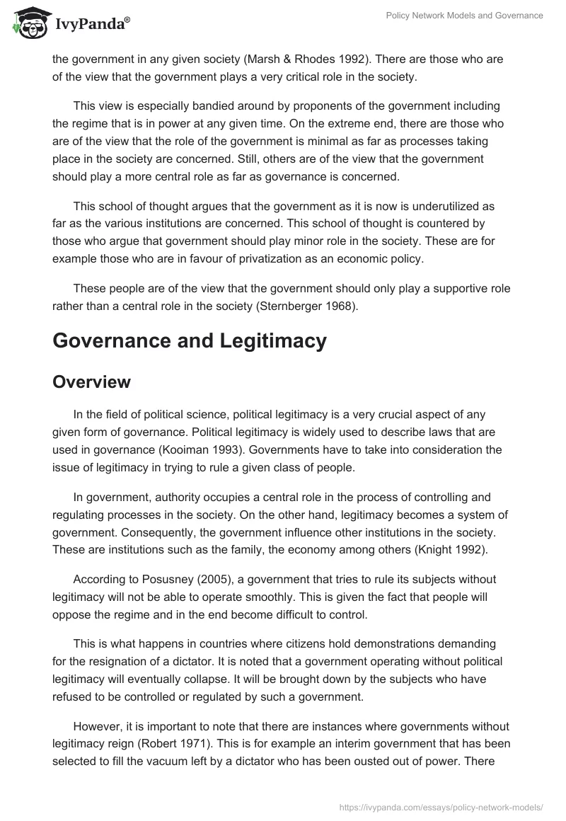 Policy Network Models and Governance. Page 5
