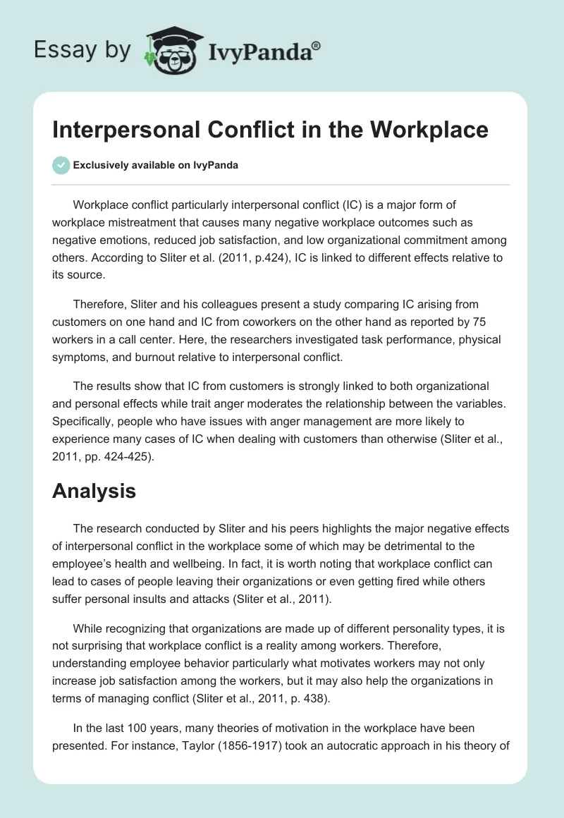 Interpersonal Conflict in the Workplace. Page 1