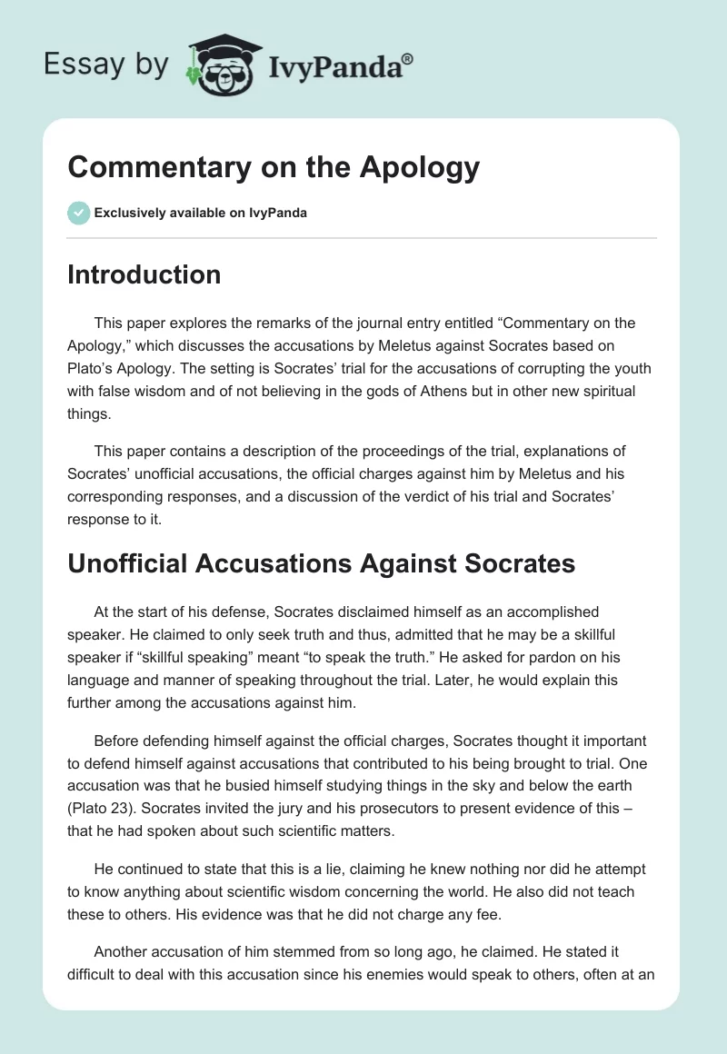 Commentary on The Apology. Page 1