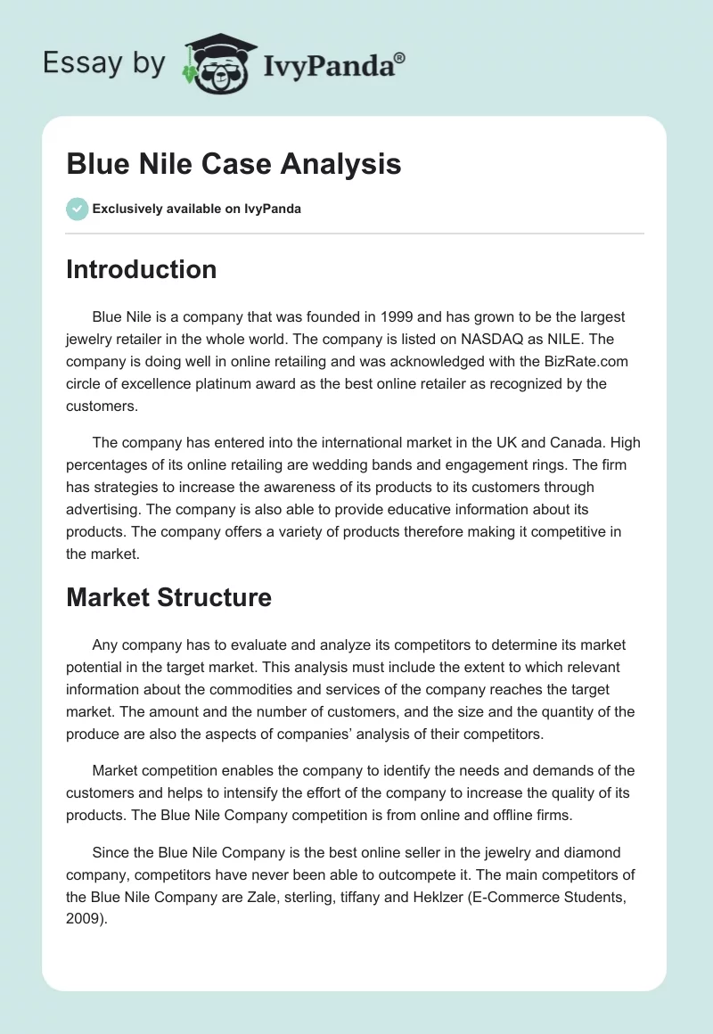 Blue Nile Case Analysis. Page 1
