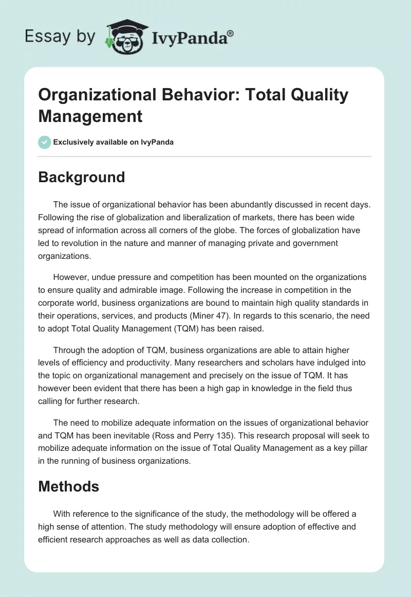 Organizational Behavior: Total Quality Management. Page 1