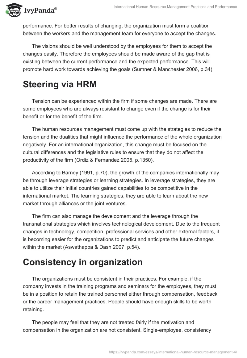 International Human Resource Management Practices and Performance. Page 4