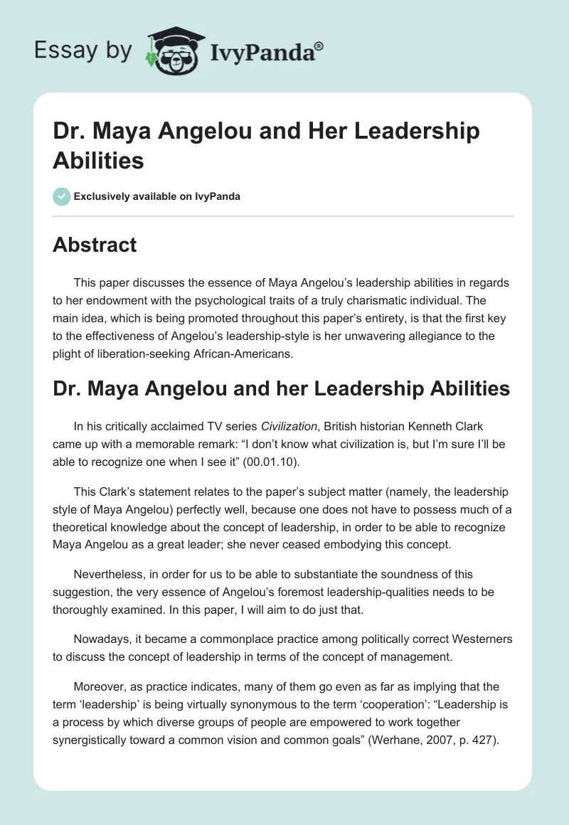 Dr. Maya Angelou and Her Leadership Abilities. Page 1