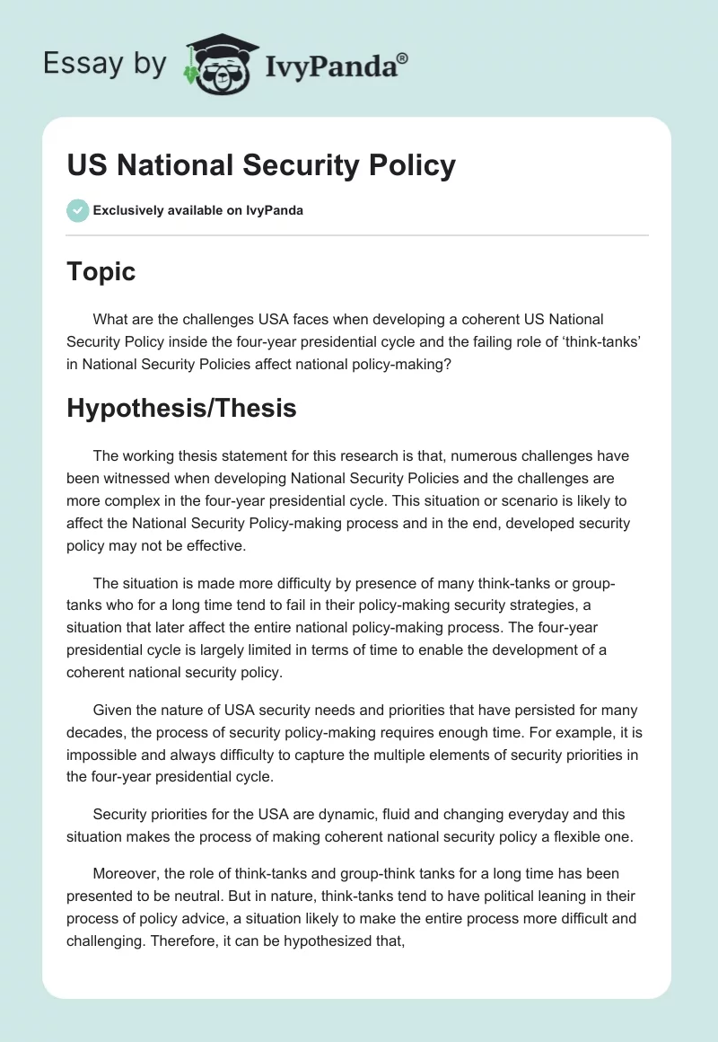 US National Security Policy. Page 1