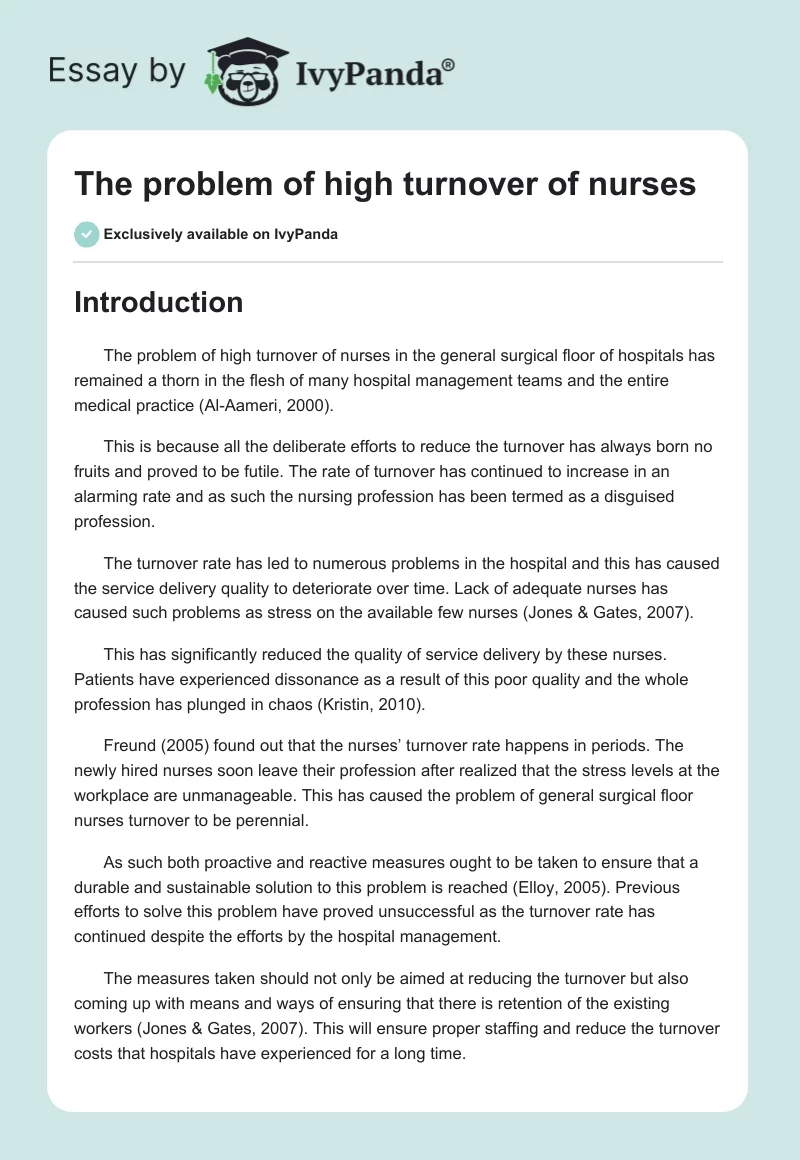 The problem of high turnover of nurses. Page 1