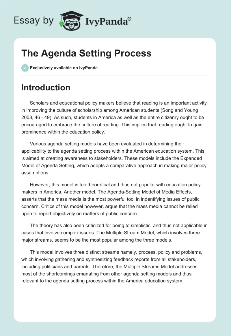 The Agenda Setting Process. Page 1