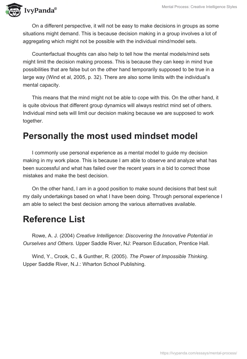Mental Process: Creative Intelligence Styles. Page 4