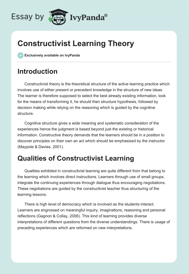 Constructivist Learning Theory. Page 1