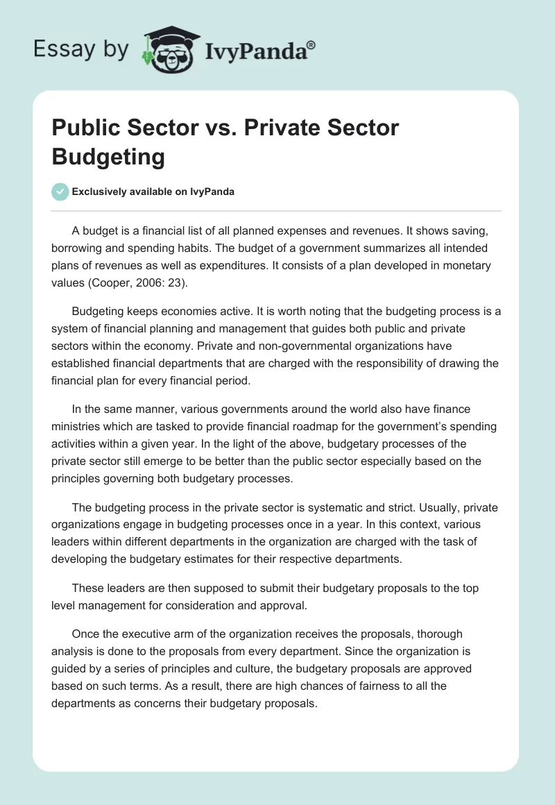 Public Sector vs. Private Sector Budgeting. Page 1