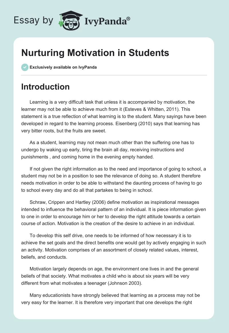 Nurturing Motivation in Students. Page 1