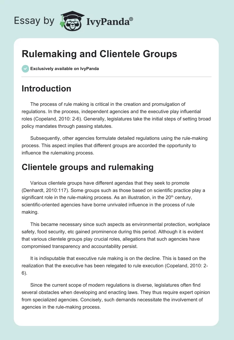 Rulemaking and Clientele Groups. Page 1
