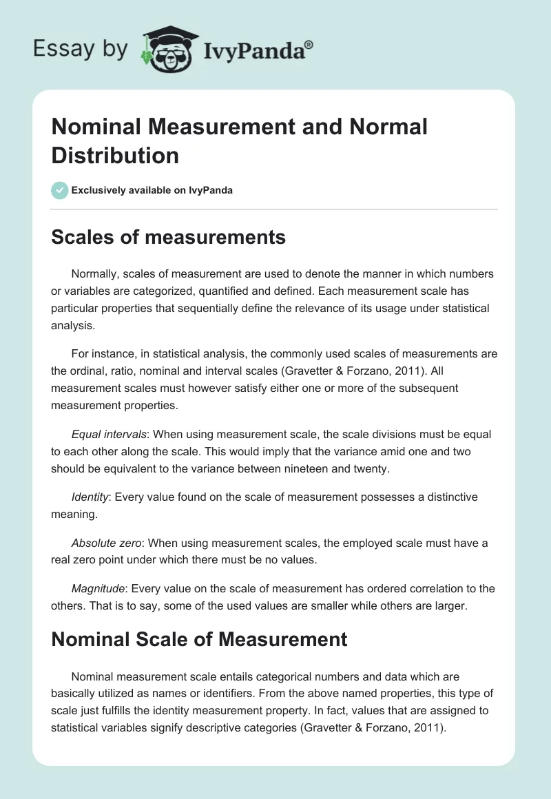 Nominal Measurement and Normal Distribution. Page 1