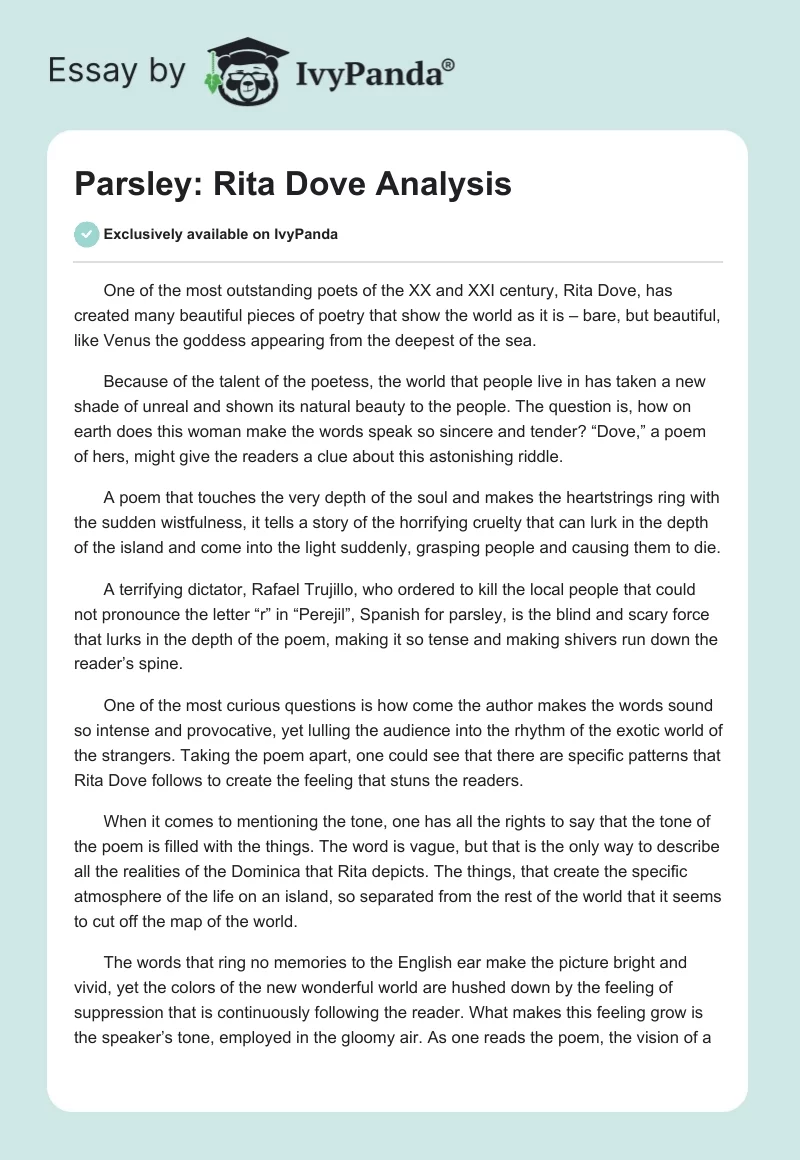 Parsley: Rita Dove Analysis. Page 1