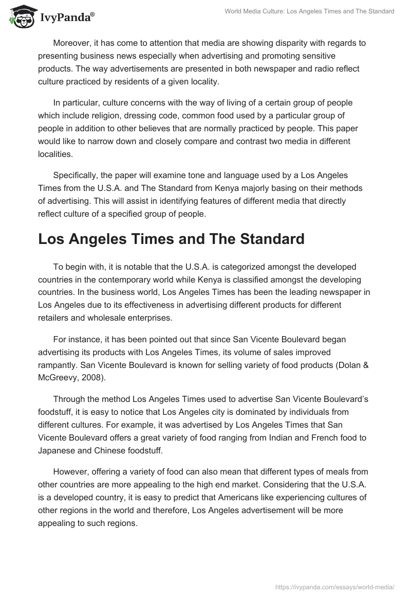 World Media Culture: Los Angeles Times and The Standard. Page 2