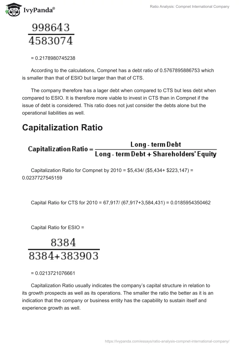 Ratio Analysis: Compnet International Company. Page 3