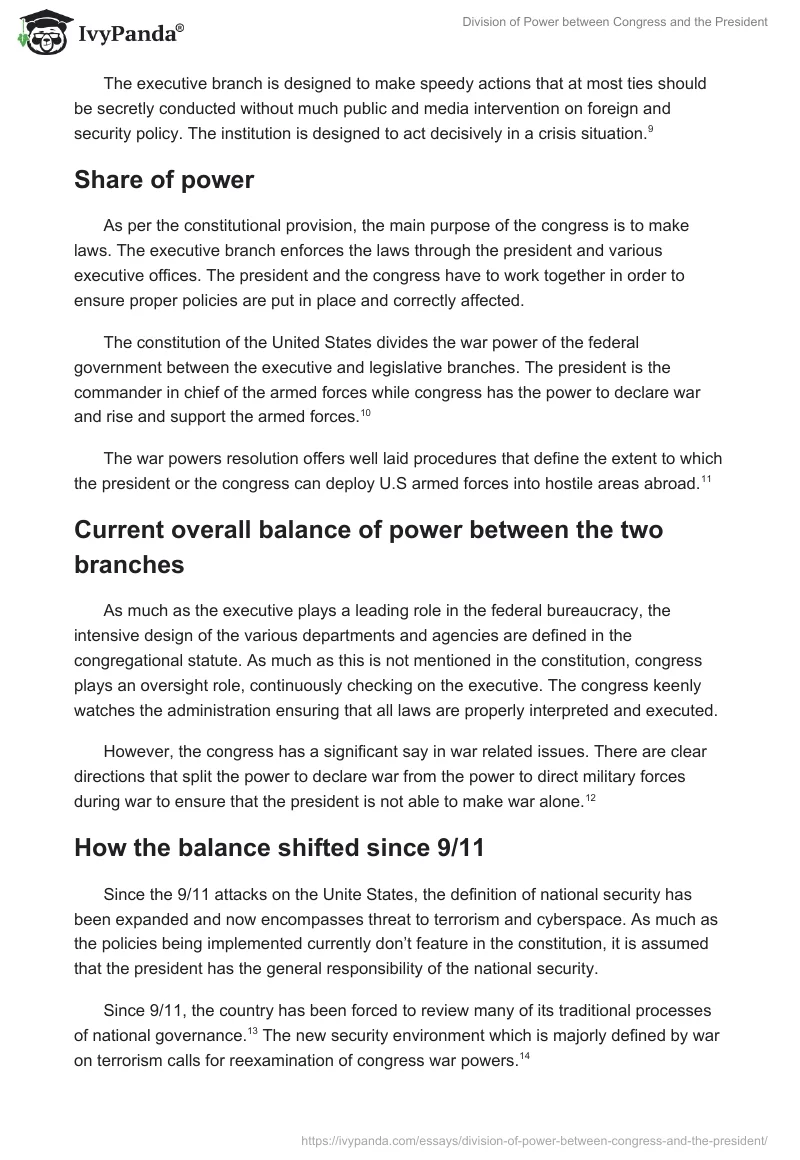 Division of Power Between Congress and the President. Page 3