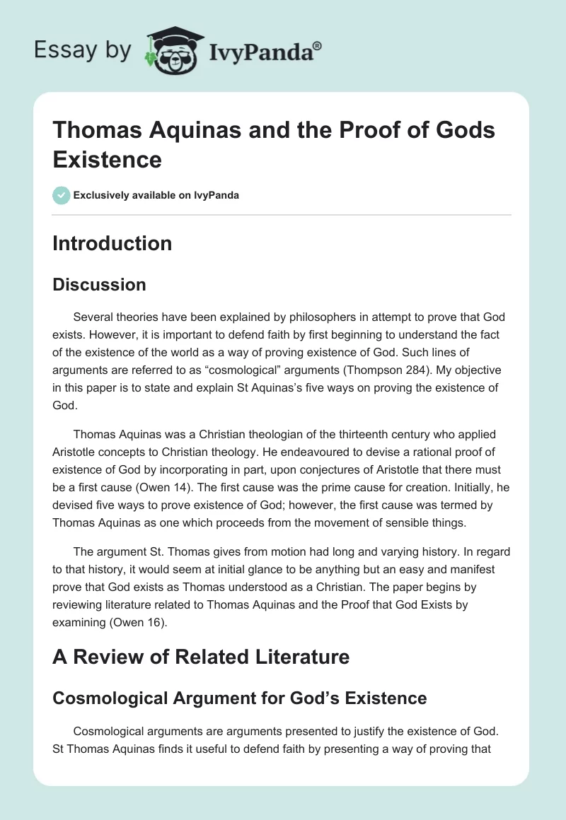 Thomas Aquinas and the Proof of Gods Existence. Page 1