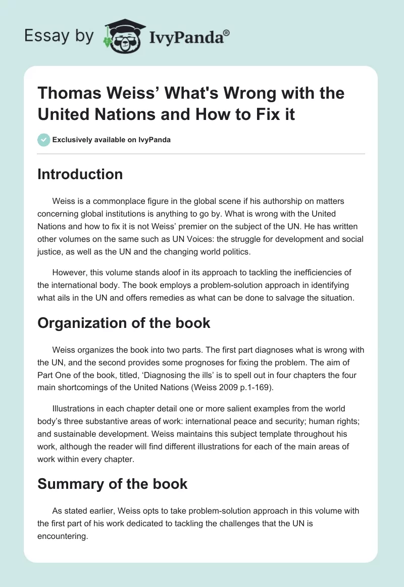 Thomas Weiss’ What's Wrong with the United Nations and How to Fix It. Page 1
