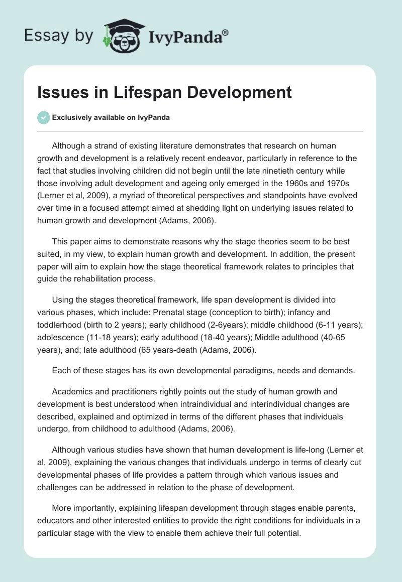 Issues in Lifespan Development. Page 1
