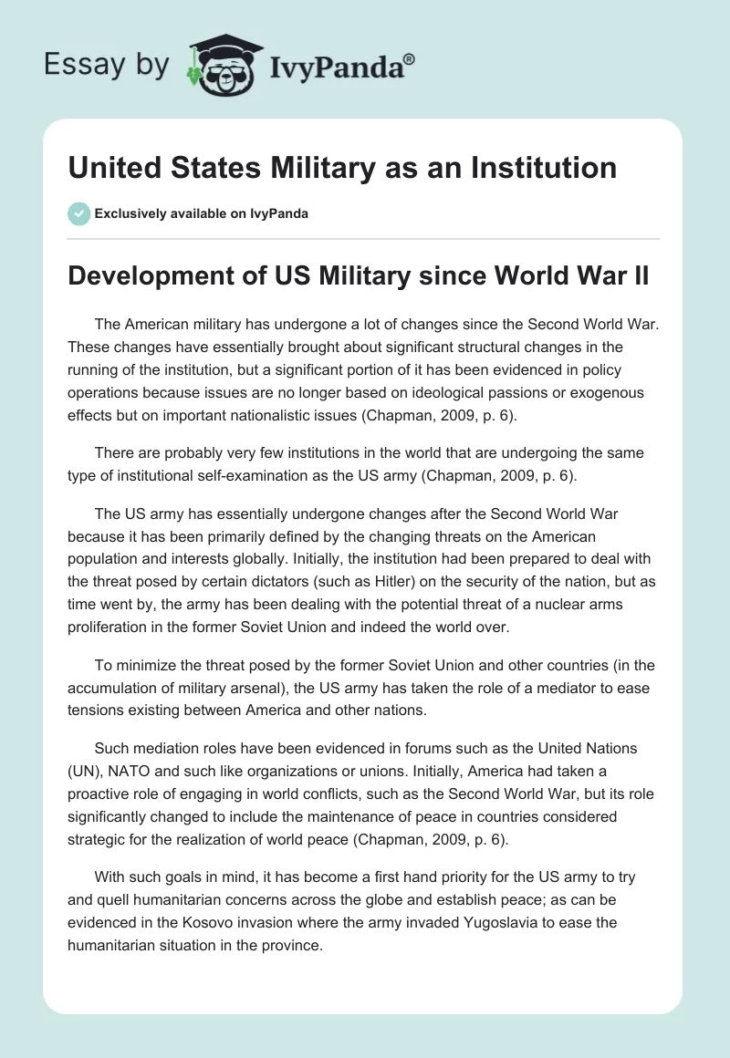 United States Military as an Institution. Page 1