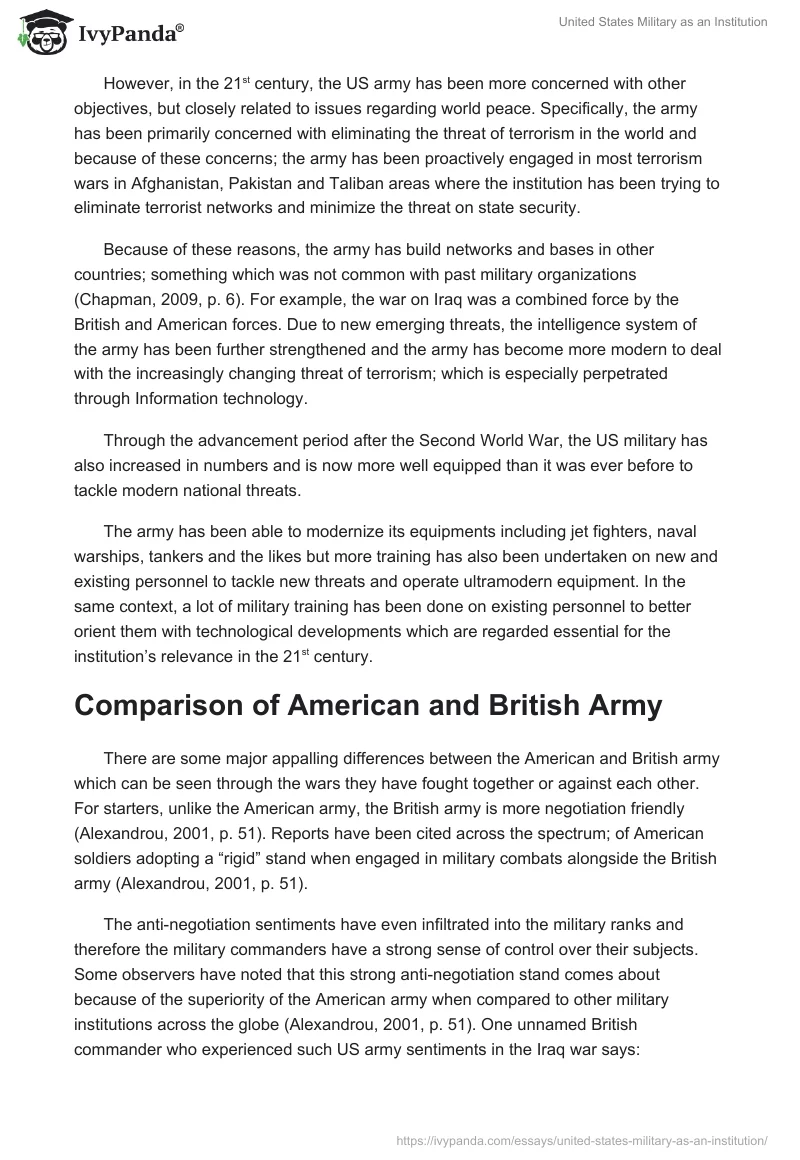 United States Military as an Institution. Page 2