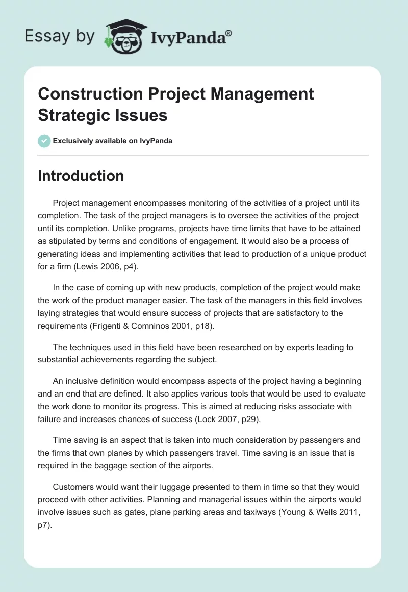 Construction Project Management Strategic Issues. Page 1