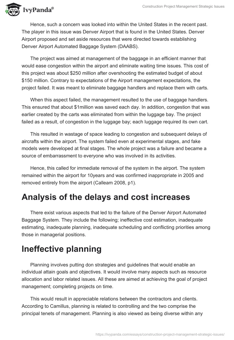 Construction Project Management Strategic Issues. Page 2