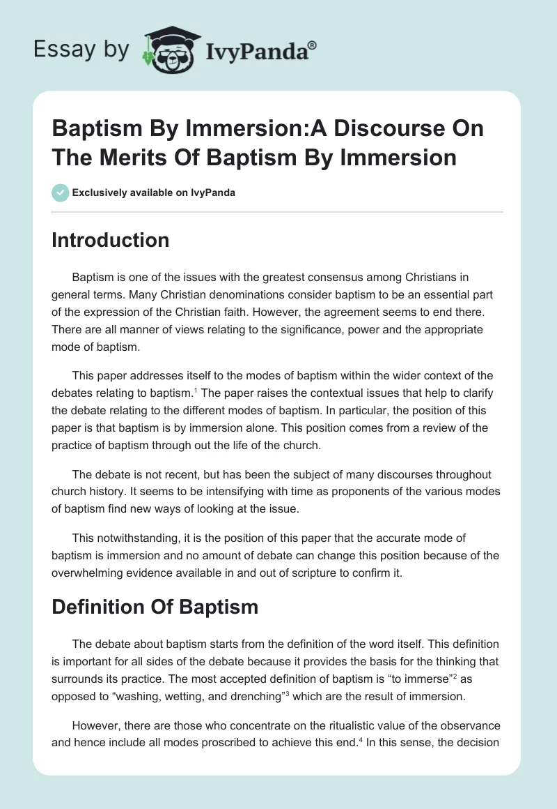 Baptism By Immersion:A Discourse On The Merits Of Baptism By Immersion. Page 1
