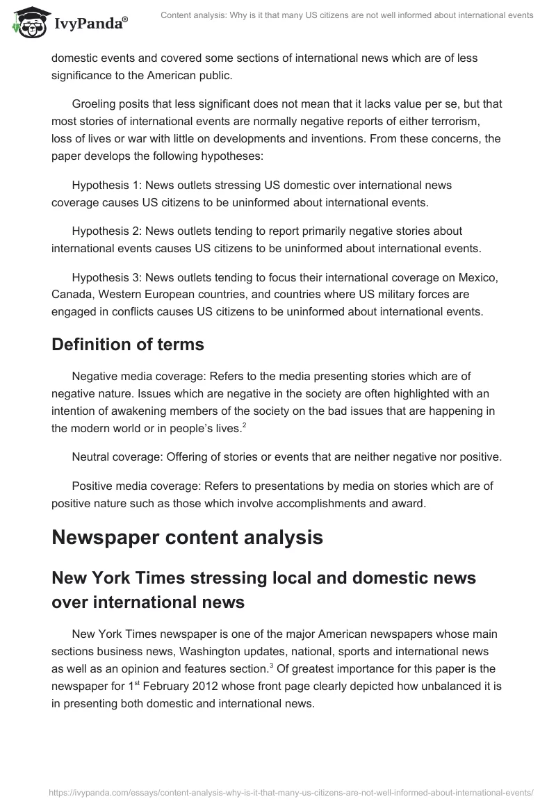 Content Analysis: Why Is It That Many Us Citizens Are Not Well Informed About International Events. Page 2