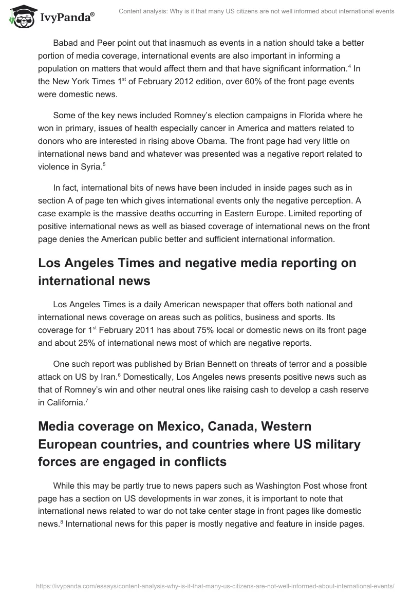 Content Analysis: Why Is It That Many Us Citizens Are Not Well Informed About International Events. Page 3