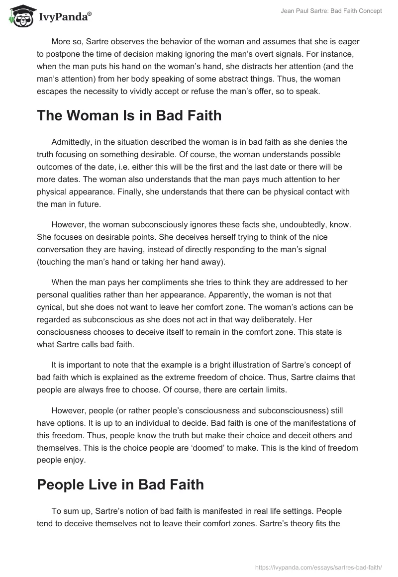 Jean Paul Sartre: Bad Faith Concept. Page 3