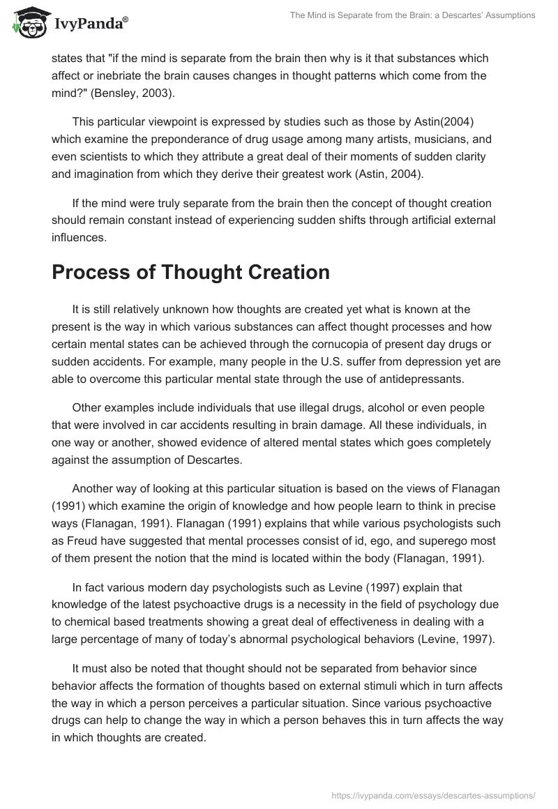 The Mind Is Separate From the Brain: A Descartes’ Assumptions. Page 2