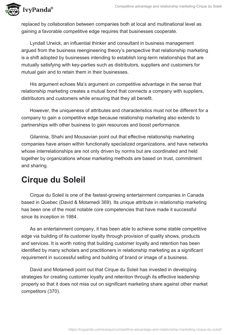 Competitive advantage and relationship marketing-Cirque du Soleil. Page 3