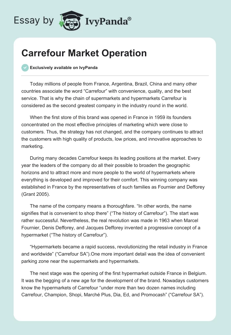 Carrefour Market Operation. Page 1