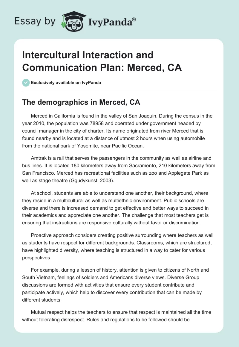 Intercultural Interaction and Communication Plan: Merced, CA. Page 1