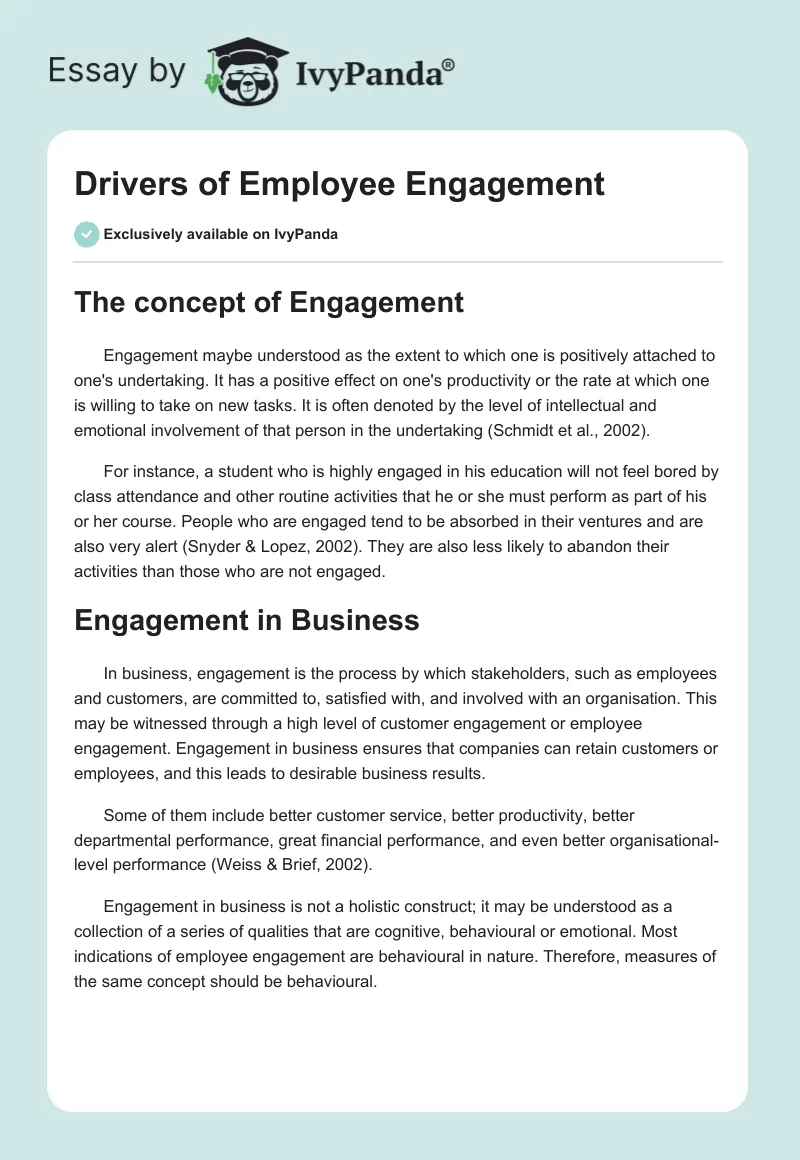 Drivers of Employee Engagement. Page 1