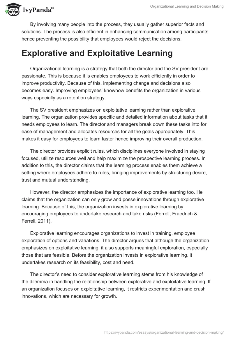Organizational Learning and Decision Making. Page 3
