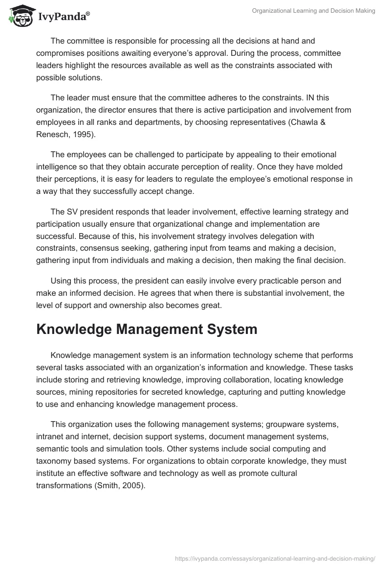 Organizational Learning and Decision Making. Page 5