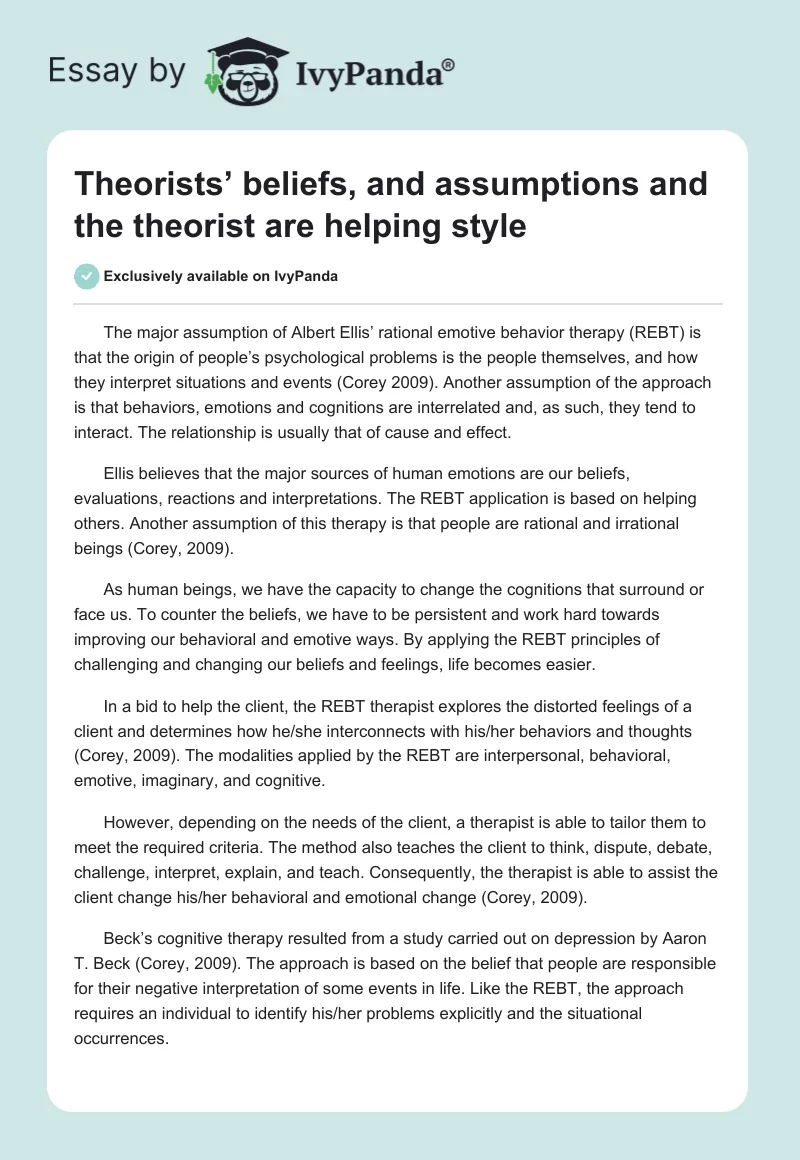 Theorists’ beliefs, and assumptions and the theorist are helping style. Page 1