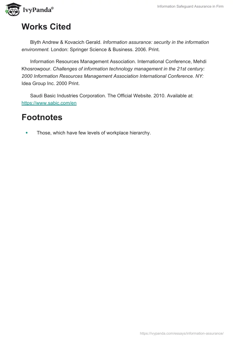 Information Safeguard Assurance in Firm. Page 3
