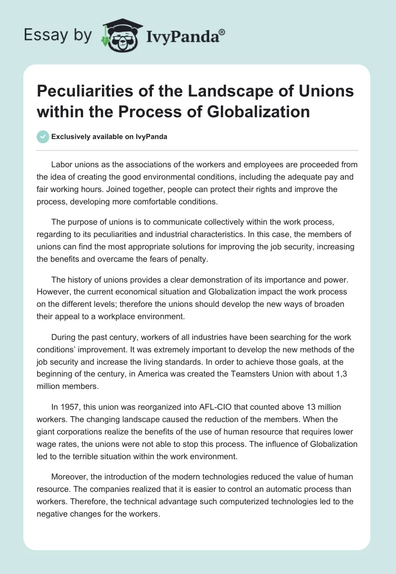 Peculiarities of the Landscape of Unions within the Process of Globalization. Page 1