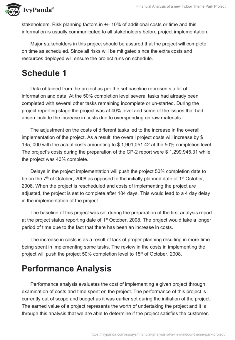 Financial Analysis of a new Indoor Theme Park Project. Page 2