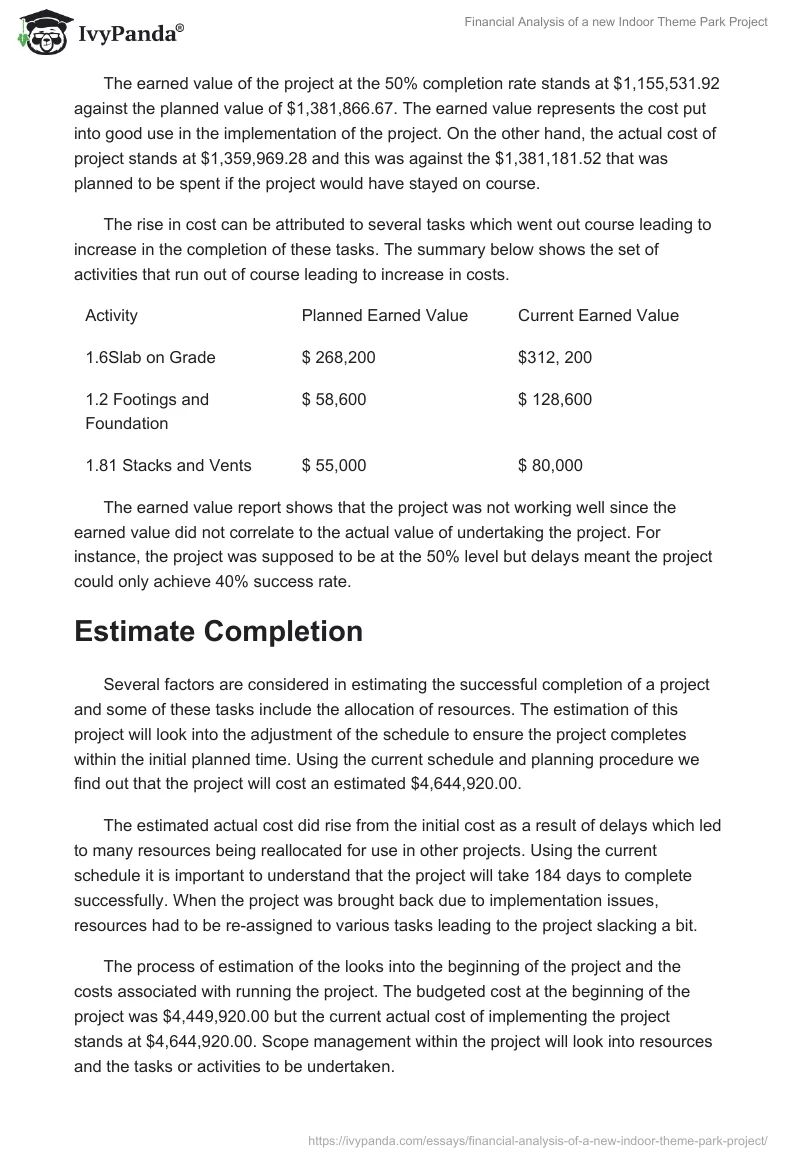 Financial Analysis of a new Indoor Theme Park Project. Page 3