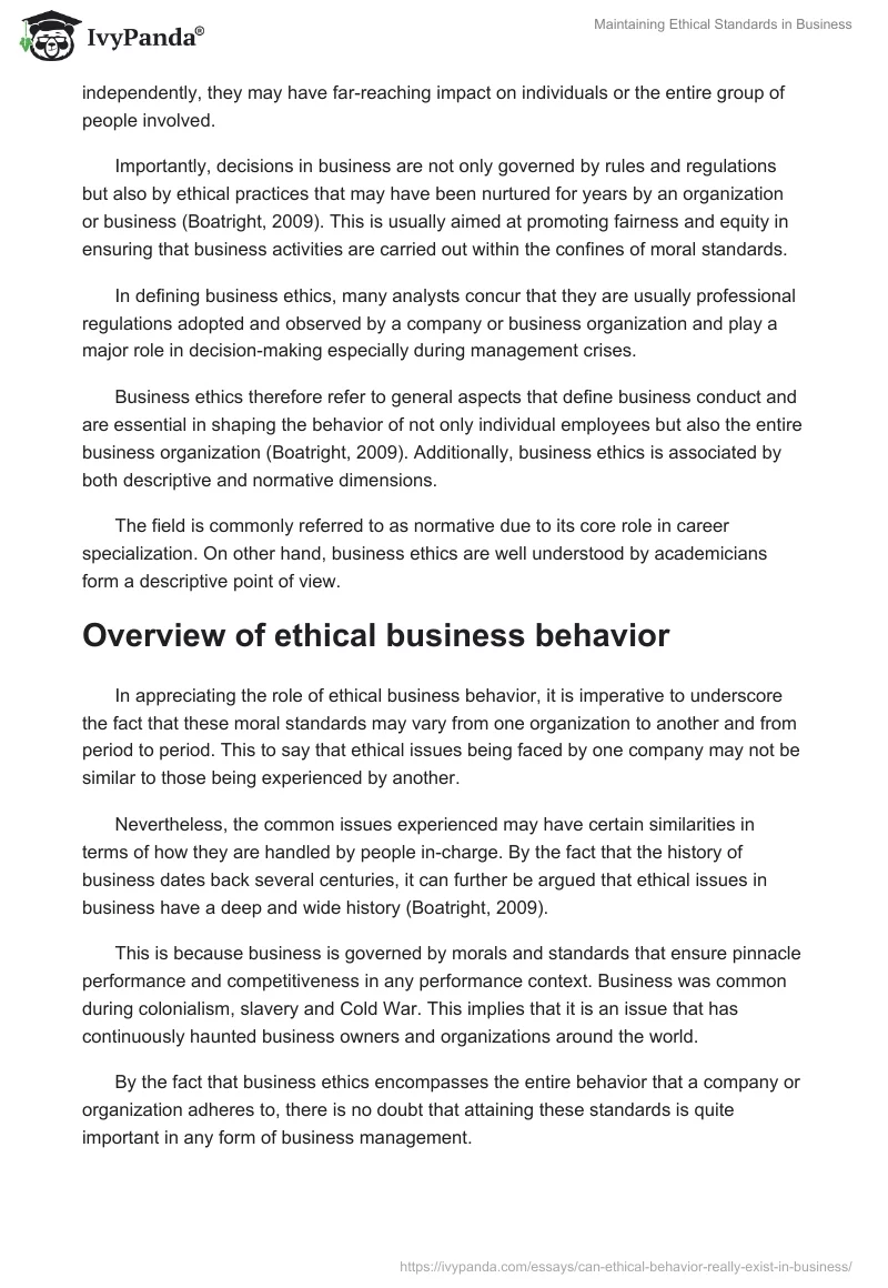 Maintaining Ethical Standards in Business. Page 2