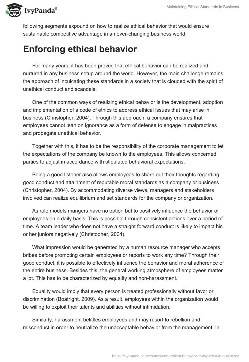 Maintaining Ethical Standards in Business. Page 5