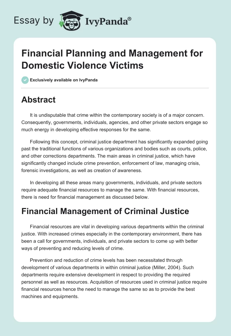 Financial Planning and Management for Domestic Violence Victims. Page 1