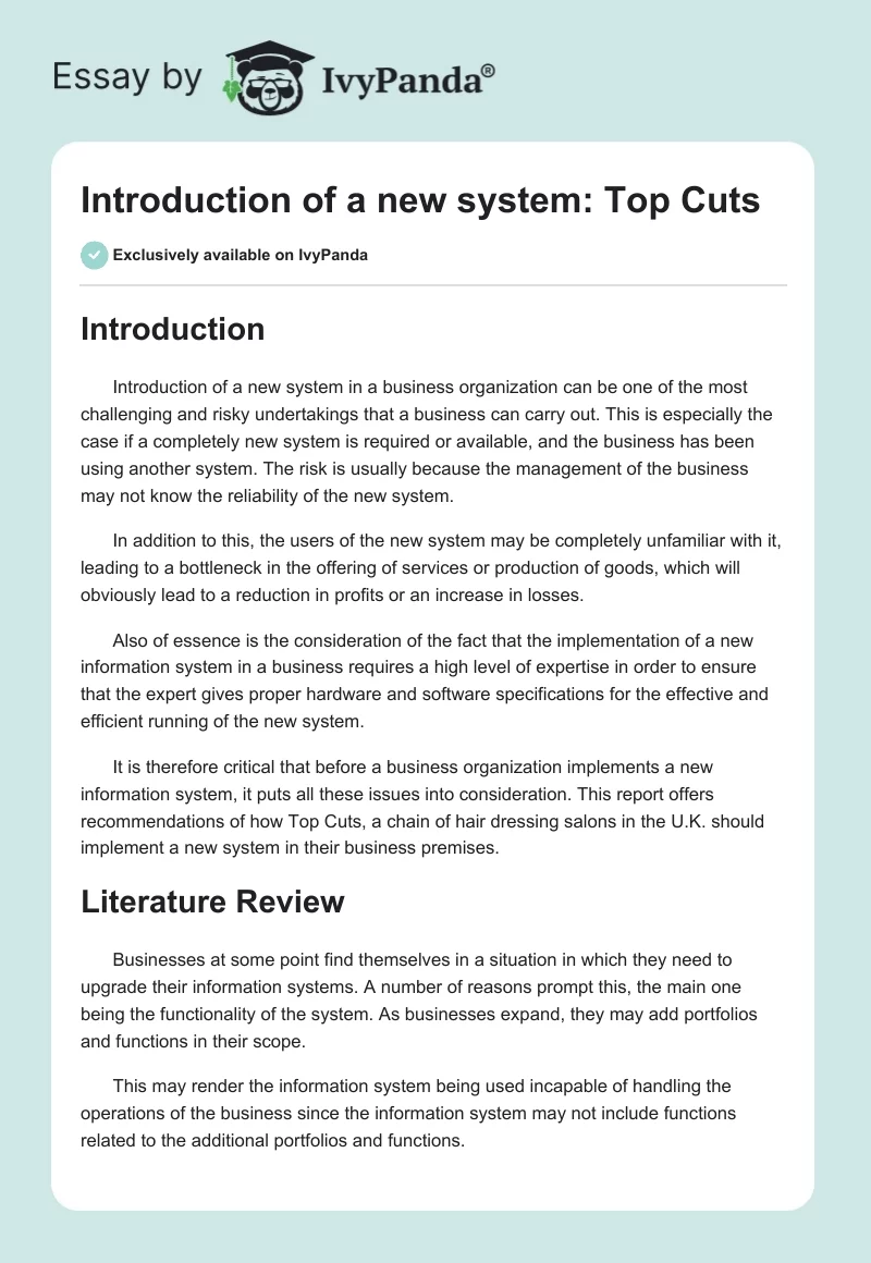 Introduction of a new system: Top Cuts. Page 1