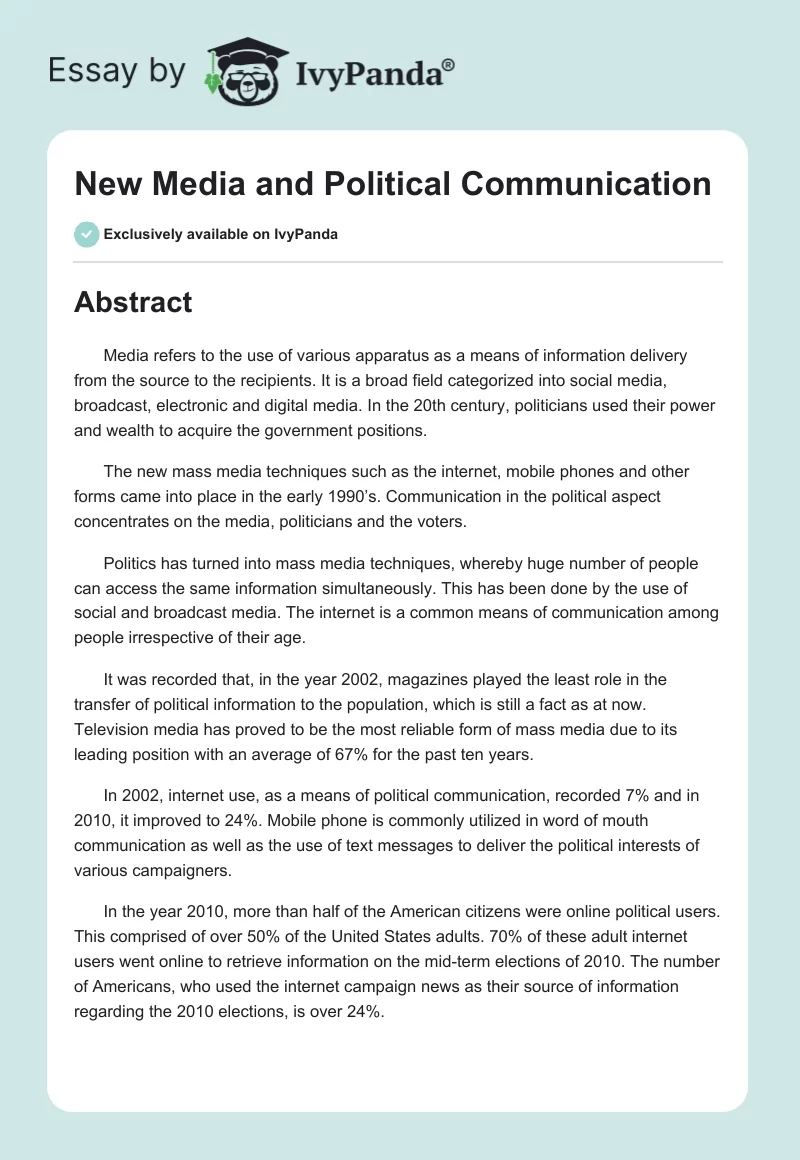 New Media and Political Communication. Page 1