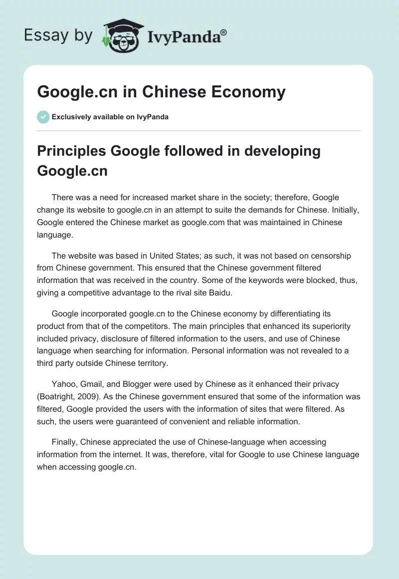 Google.cn in Chinese Economy. Page 1